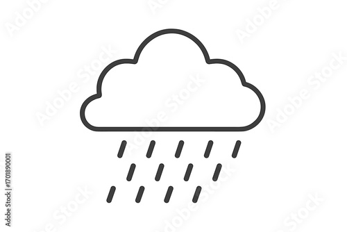 Rain cloud weather line icon. Simple meteorology forecast symbol. Minimalist vector graphic for web and apps. Outline sign for drizzle, shower, downpour, or rainfall concepts.