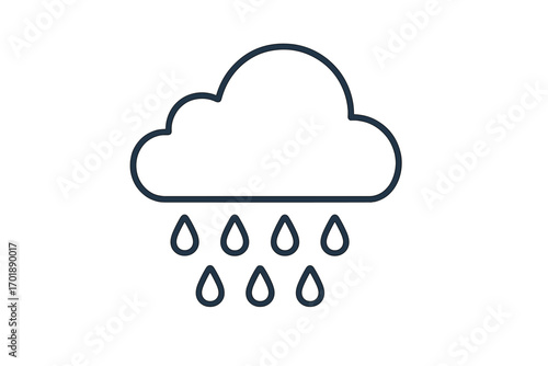 Rain cloud line icon vector. Weather forecast symbol. Minimalist outline pictogram for web design, app UI. Simple rainy day sign. Drizzle, shower, storm, water drop concept.