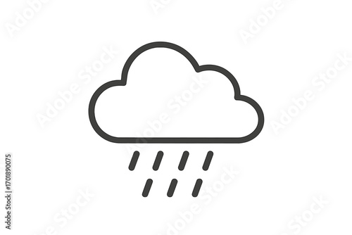 Rain cloud weather icon. Simple line art symbol for forecast. Minimalist vector illustration for web and graphic design. Stormy, rainy day concept. Isolated on white.