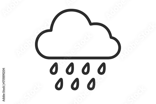Rain cloud line icon. Weather forecast symbol. Meteorology, climate sign. Simple outline vector for web, mobile app. Rainy, storm, drizzle, downpour, water drop illustration.