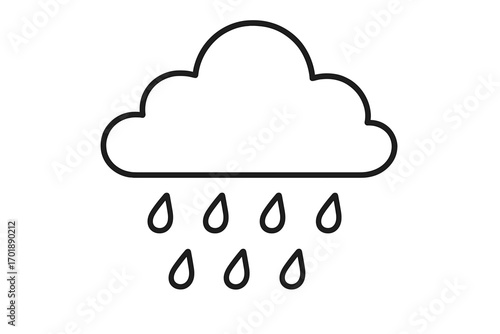 Rain cloud outline icon. Linear weather symbol for graphic and web design. Simple vector art of raindrops, drizzle, and downpour. Meteorology forecast concept for app logo.