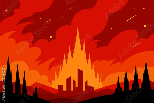 Apocalyptic Red Orange Fiery Sky