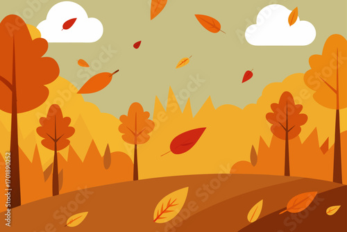 Autumn Leaves Falling in Forest Background