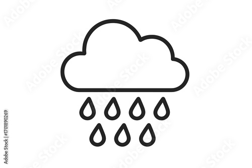 Rain cloud icon weather forecast symbol. Simple outline sign for meteorology. Line art drop illustration. Drizzle, shower, downpour concept. Storm vector graphic for web, app.