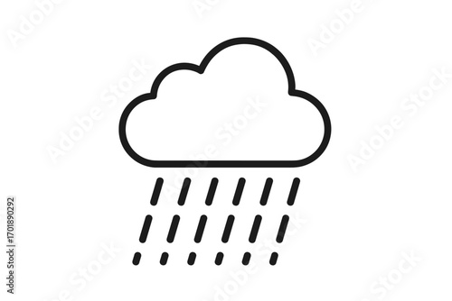 Rain cloud outline icon. Simple weather symbol for forecast app or web design. Minimalist linear vector illustration of rainfall, downpour. Rainy weather graphic element sign.