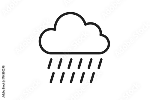 Rain cloud icon. Weather forecast symbol. Simple line art illustration. Minimalist precipitation sign. Rainy weather outline. Vector graphic for apps, web, and print design.