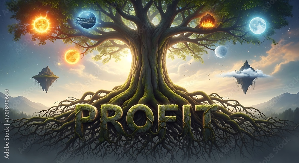 Fototapeta premium The Profit Tree Symbolizing Growth, Prosperity, and the Elements of Success