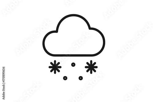 Snow weather forecast icon. Minimalist linear cloud with falling snowflakes pictogram. Winter season vector symbol. Simple snowing sign for web, apps, and graphic design. Cold climate meteo symbol.