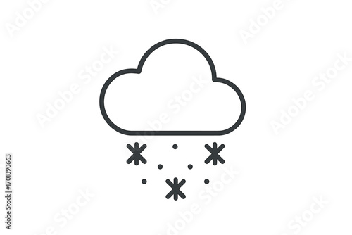 Simple snow cloud outline icon. Minimalistic weather forecast symbol. Vector line art of snowfall for web design, apps, and graphic elements. Winter season, cold concept.