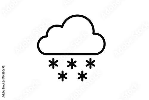 Snow cloud weather forecast outline icon. Simple vector symbol for winter snowfall, cold temperature, and blizzard storm conditions. Minimalist graphic for web, app, and print.