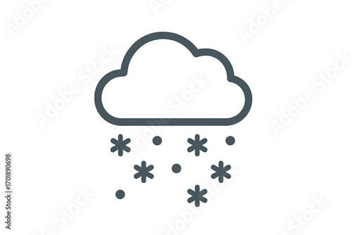Snowing cloud weather icon. Simple line art symbol of snowfall. Minimalistic vector illustration for winter forecast, web design, apps. Flat outline sign for snow.