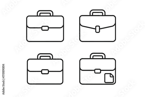 Briefcase icon set. Business portfolio bag symbol. Corporate document case thin line art. Vector illustration for web, app. Minimalist outline design. Editable stroke.