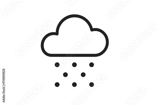 Weather icon with cloud and snow or rain. Minimalistic thin line symbol for web, graphic design, apps. Vector cartoon illustration of snowfall, precipitation, winter, sleet.