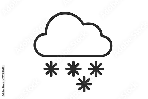 Snow cloud outline icon vector. Simple weather symbol for web design, apps, and print. Minimalist snowfall graphic. Winter season pictogram for forecast or climate illustration.