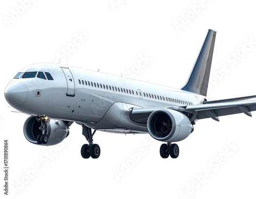 Airplane in Flight, Side Angle Perspective, isolated on transparent background