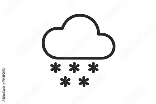 Snow cloud outline icon. Weather symbol for winter and cold forecast. Simple vector line art of snowfall. For graphic design, web, apps, ui, ux. Minimalist pictogram.