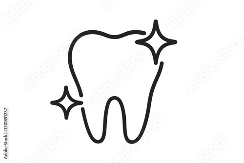 Clean sparkling tooth icon. Dental care and oral hygiene concept. Tooth whitening and health. Dentistry symbol for web and graphic design. Vector line art illustration.