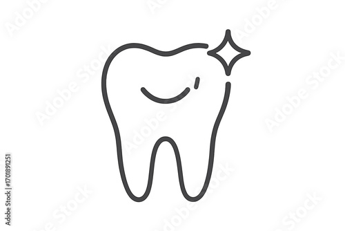 Clean tooth line icon. Dental care and oral hygiene concept. Healthy molar with shine effect. Dentistry and stomatology symbol for web, apps. Vector outline illustration.