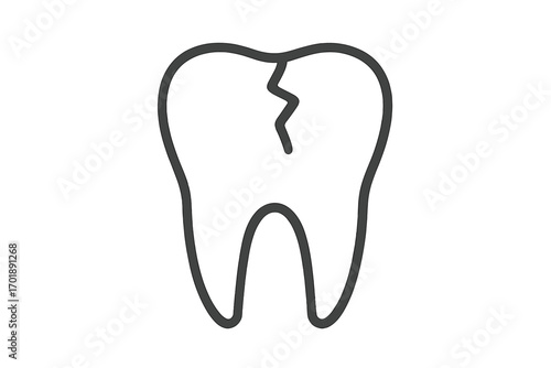 Cracked tooth outline icon. Dental problem, broken tooth, molar damage concept. Vector sign for toothache, caries, decay, pain. Dentistry, stomatology, medical health care.