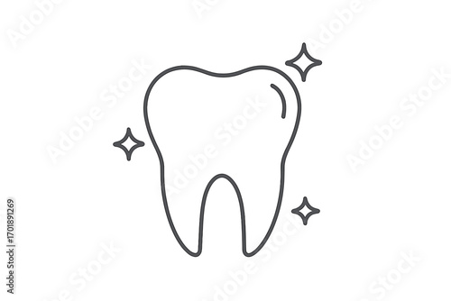 Shining clean tooth line icon. Dental care concept. Oral hygiene and health. Tooth whitening and protection symbol. Stomatology, dentistry thin line vector illustration.