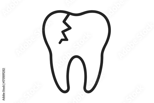 Cracked tooth icon. Broken tooth vector symbol. Dental problem concept. Toothache, decay, cavity, caries illustration. Dentistry, stomatology, oral health care pictogram.
