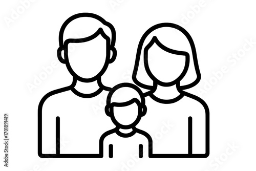Family icon with parents and child. Simple linear vector illustration of mother, father, and son together. Concept for love, care, unity, relationship, and parenthood for web.