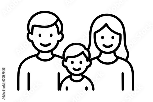 Happy family line icon. Mother, father and child simple vector illustration. Parents with kid graphic symbol for web and apps. Concept of love, care, togetherness, and support.