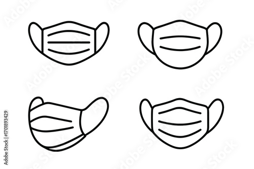 Medical face mask line icon set. Health care and protection from virus and pandemic. Surgical mask for safety and hygiene. Vector illustration for coronavirus covid-19.
