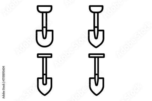 Modern shovel outline icons set for design, cards, apps, social networks, vector cartoon illustration with transparent background, gardening tools, digging equipment collection