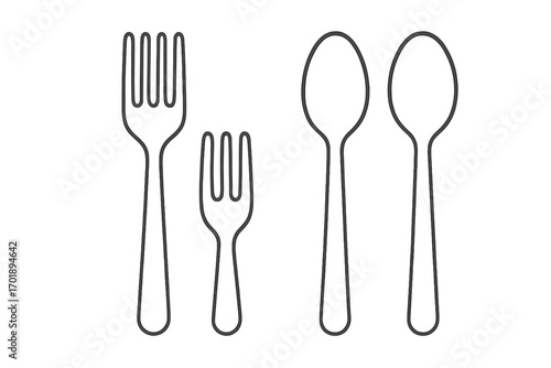 Fork and spoon continuous line icon set. Minimalist cutlery vector for restaurant menu or kitchen theme. Simple tableware outline illustration for eating and food concepts.