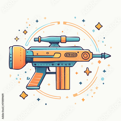 Pixel Art Orange And Blue Ray Gun With Scope