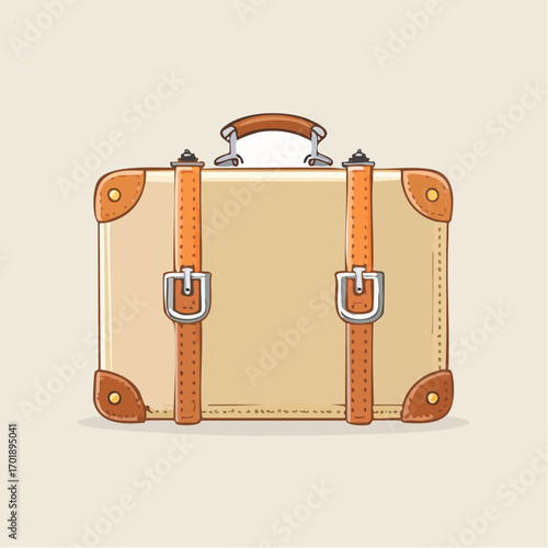 Beige Vintage Suitcase With Brown Leather Straps On Light Brown Background