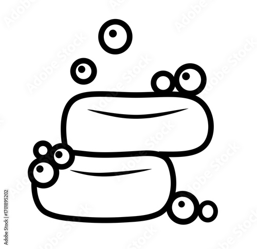 Bar soap with bubbles outline icon representing hygiene cleanliness bathroom sanitation skincare product and modern household object illustration