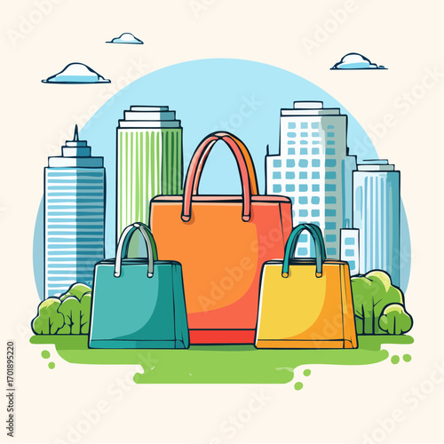 Colorful Shopping Bags In A City Park