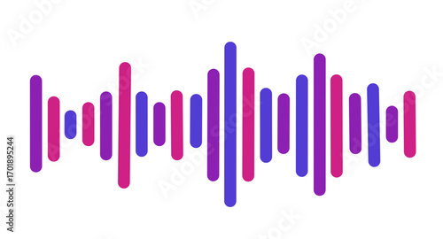 Sound wave audio equalizer icon in purple and pink gradient design representing music frequency spectrum digital sound recording broadcasting and modern audio technology visualization