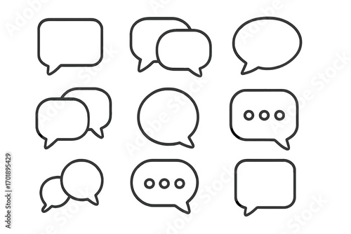 Speech bubble line icon set. Chat, message, dialogue, communication and comment symbols. Minimalistic outline pictogram for web and graphic design, apps, and social media.