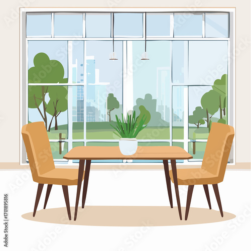 Modern Dining Room Interior With City View