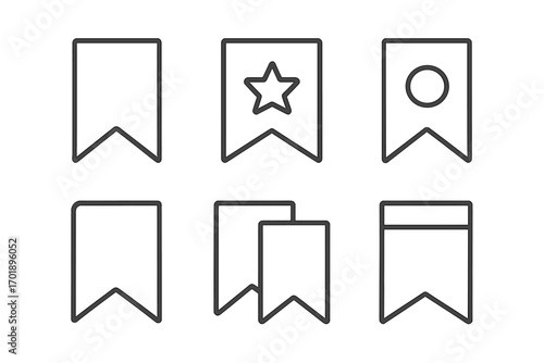Bookmark line icon set. Save for later symbol collection. Favorite tag outline pictogram. Ui ux sign for web design, app. Label or flag shape. Vector graphic element.