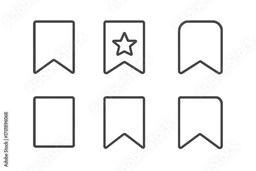 Set of bookmark line icons. Save, favorite, and tag symbols. Minimalistic linear pictogram collection for web design, app interface, UI and UX graphic elements. Vector.