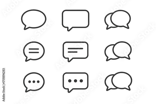 Speech bubble line icon set. Chat message pictogram collection. Communication talk symbol. Minimal linear vector illustration for web, apps, social network. Dialogue balloon.