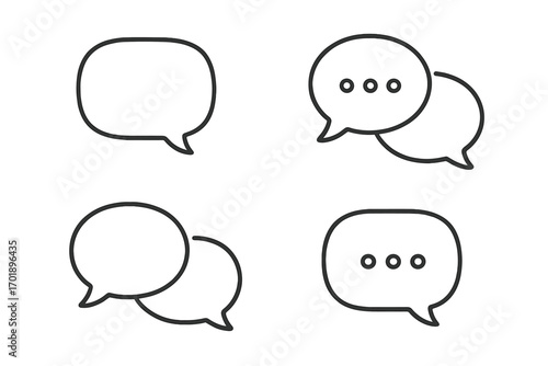 Speech bubble line icon set. Chat, dialogue, and message pictogram collection. Minimal outline vector for web, app UI, comments. Communication and forum symbol pack.