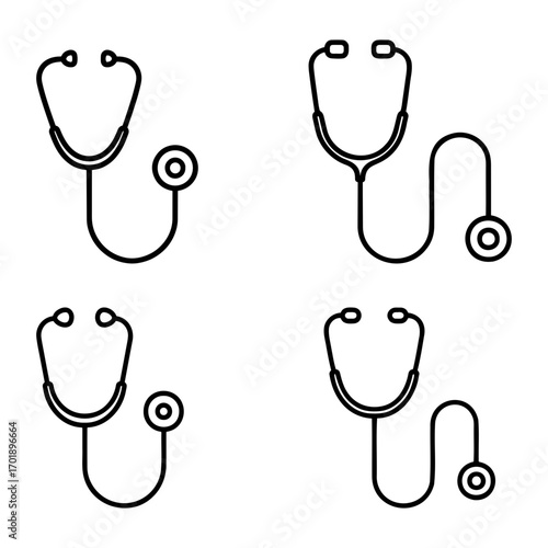 Illustration showing four stethoscopes with different tube configurations in black outline