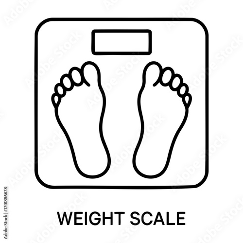 Illustration of a weight scale with two feet outlined on top and a screen display area