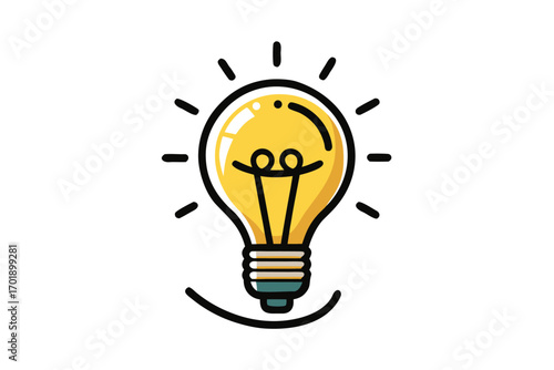 Minimalist vector illustration of two hands sketching a glowing light bulb with a pen, symbolizing creativity, brainstorming, innovation, imagination, and idea generation. Perfect for business present