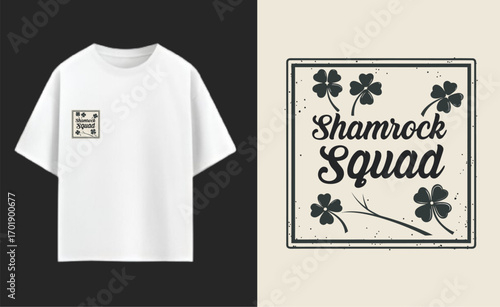 White T Shirt Mockup Featuring a St Patricks Day Shamrock Squad Graphic Design