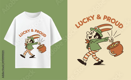St Patricks Day T Shirt Design Featuring a Cartoon Leprechaun with Gold