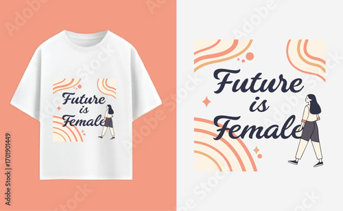 Feminist T Shirt Design Mockup Featuring a Future is Female Slogan and Illustration