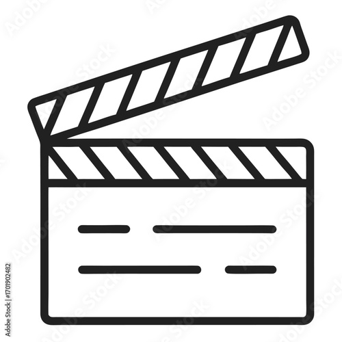 Minimalist film clapperboard line art icon for movie production and design