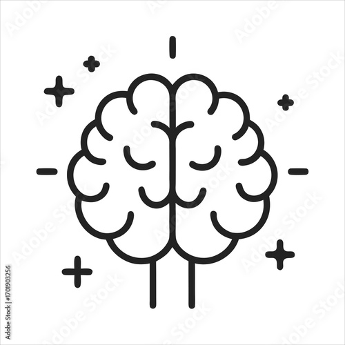Minimal brain icon with a sparkle representing creative thinking and ideas