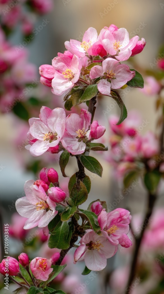 Fototapeta premium Pink apple blossoms blooming in spring sunshine